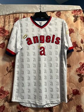 Angels Men’s White Baseball Jersey with Red & Navy Trim